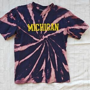 Vintage Michigan Wolverines Shirt Large Blue Yellow Graphic Reverse Tie Dye